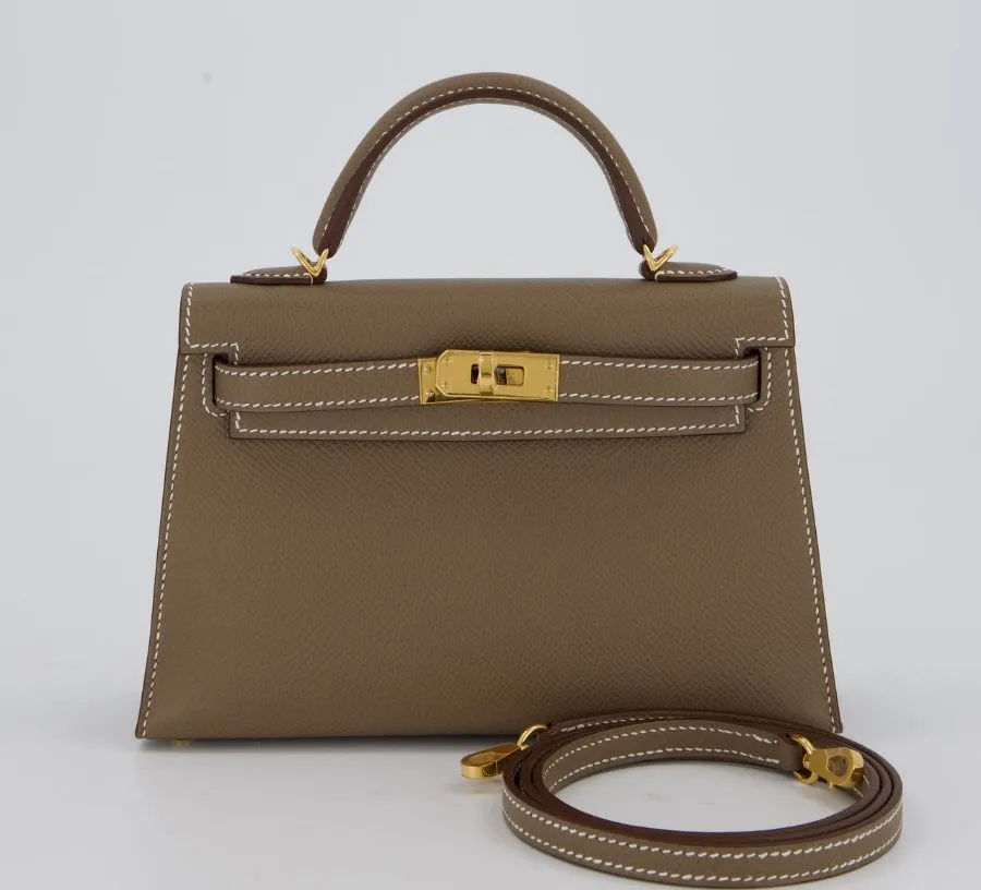 A Hermes Mini Kelly II 20 in Etoupe Epsom leather with gold hardware